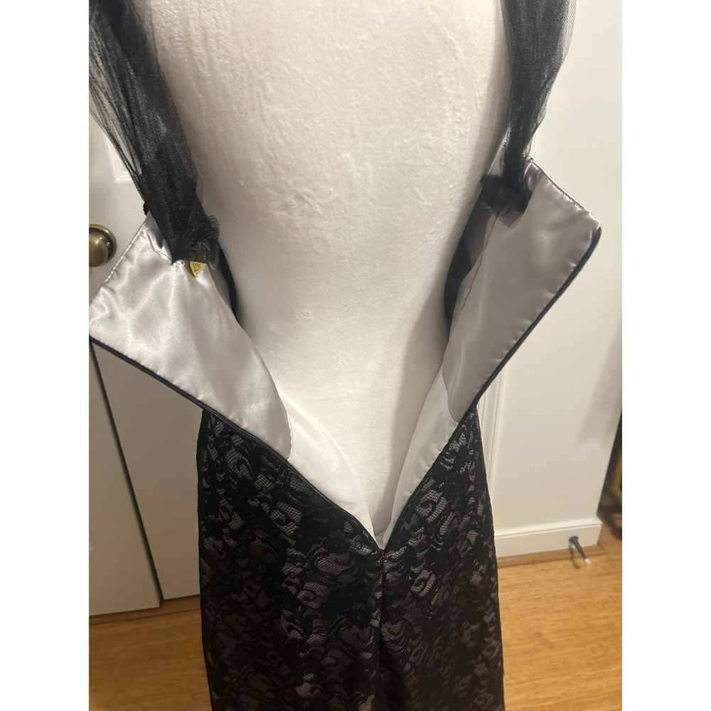 WHBM SZ 10 black lace silver gray Tea length formal cocktail dress wedding party - Picture 6 of 13